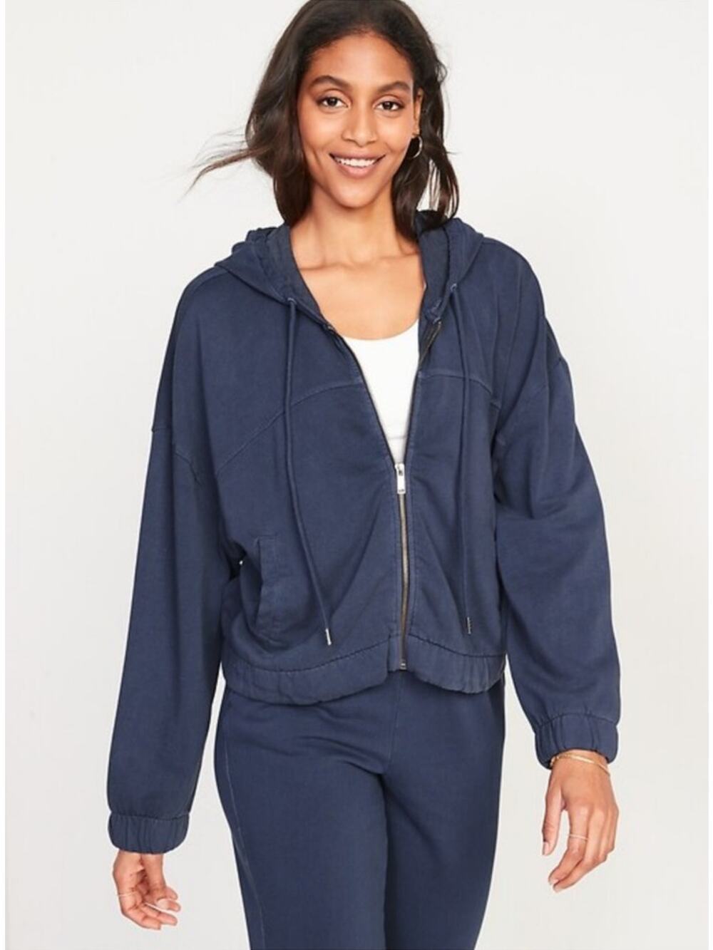 Old Navy Hoodie Zip Up Blue Vintage Cropped Casual Sweatshirt XL